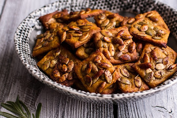 Sweet and Spicy Rosemary Cheddar + Gorgonzola Pumpkin Crackers