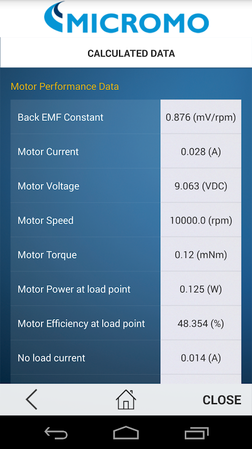    MICROMO "MOTION" Calculator- screenshot  