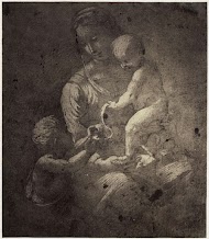 Fotoreproductie van een tekening van Rafaël, Maria met Christus en Johannes