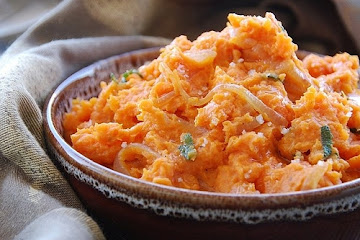 Olive Oil, Caramelized Onion, and Sage Mashed Sweet Potatoes