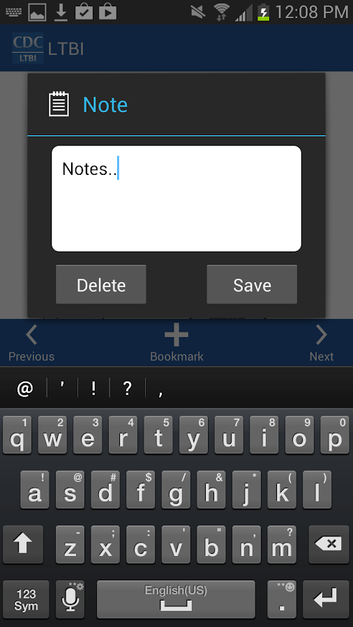   CDC LTBI – posnetek zaslona 