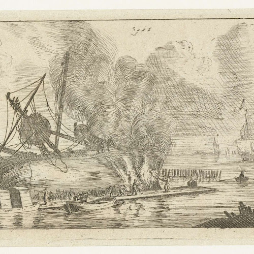 Waterdichtmaken van de romp van een schip, Reinier Nooms, 1651 1652 Rijksmuseum