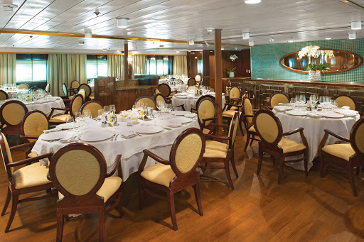 The dining room of the Silver Discoverer. Yes, there's still time for meals between adventures.