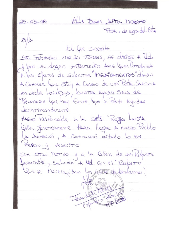 carta enfermero Villa Brana
