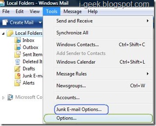 Windows Mail Junk E-mail Options1