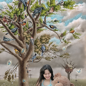 Adinda & Teddy Bear by Irvan Blue-Ray - Illustration People
