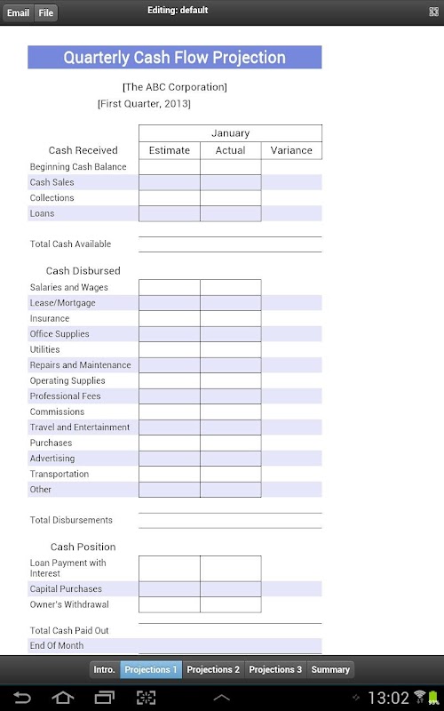 Android application Quarterly Cashflow Projections screenshort