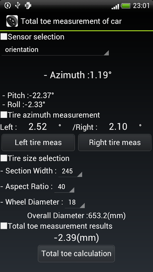 Total toe measurement of car Screen 3
