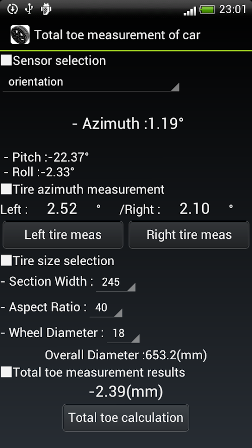 Android application Total toe measurement of car screenshort