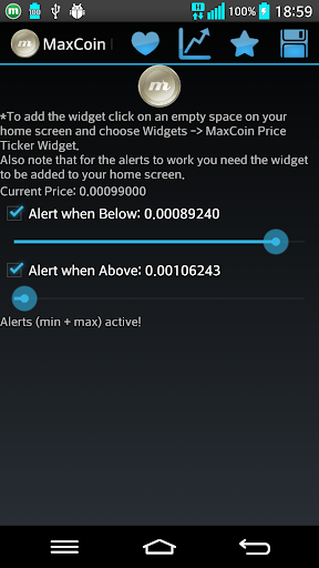 MaxCoin Ticker Alerts Widget
