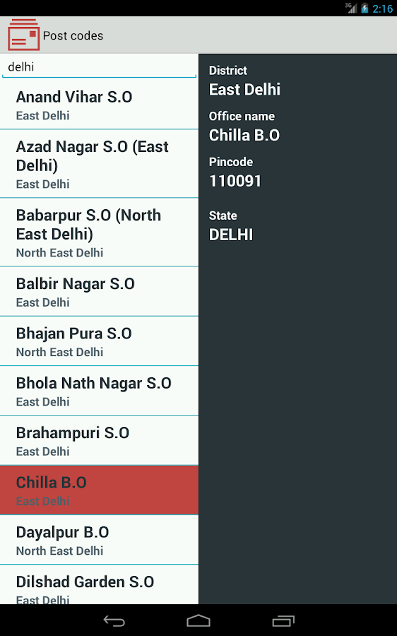 Indian Post codes - screenshot