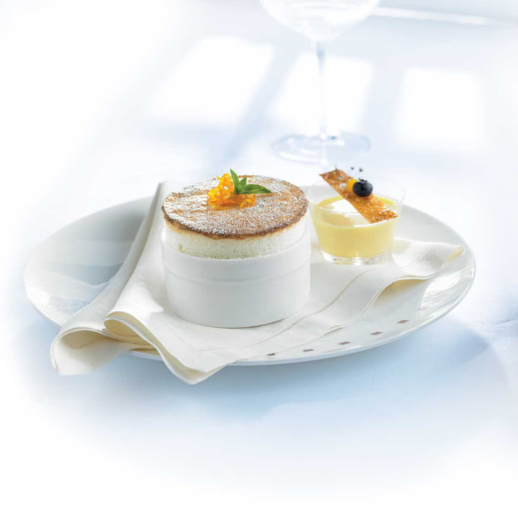 A Grand Marnier souffle served in the Celebrity Cruises restaurant Murano.