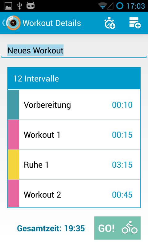 Neuer Intervall Timer Screen 2