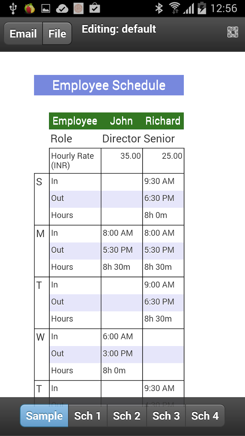 Employees Schedule Screen 1