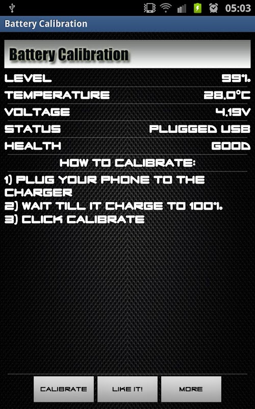 Android application Battery Calibration screenshort