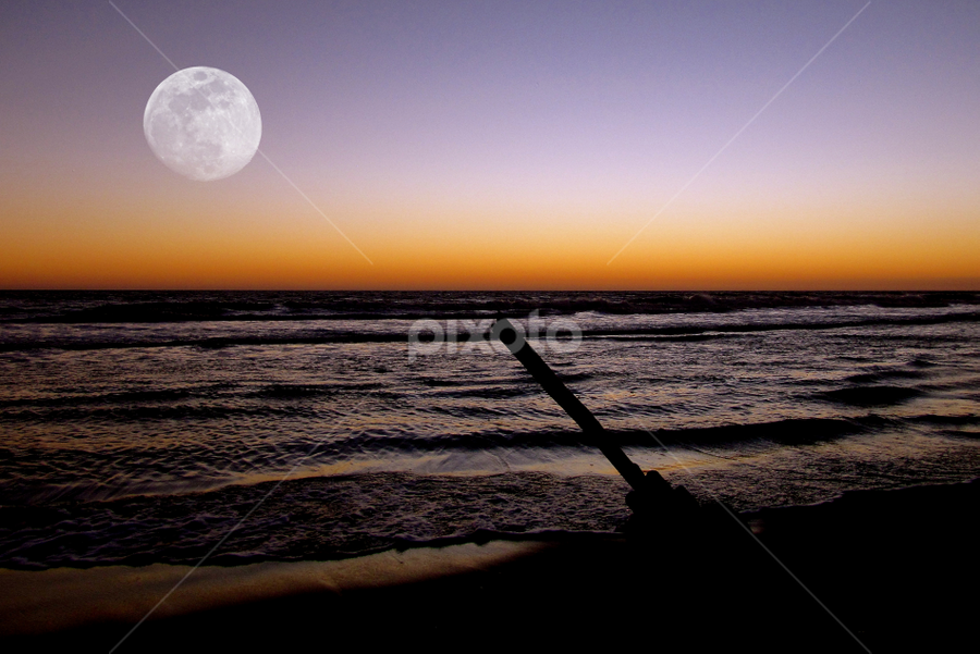 Beach Moon by Carlos Casillas - Landscapes Waterscapes