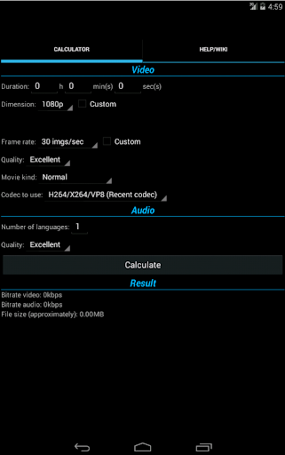 Bitrate Calculator