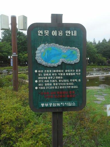천호공원 연못 이용안내 입간판