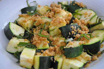 Lemon Basil Roasted Summer Squash with Garlic Crisp