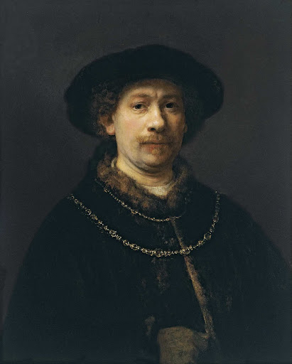 Self-portrait wearing a Hat and two Chains