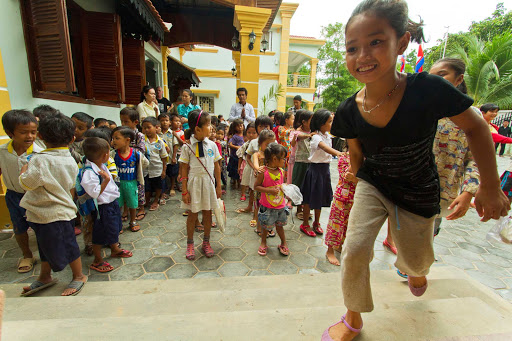 Cambodia-Siem-Reap-New-Hope-Planeterra-Children - Children in front of the New Hope Cambodia Outreach Centre during a G Adventures expedition of Cambodia.