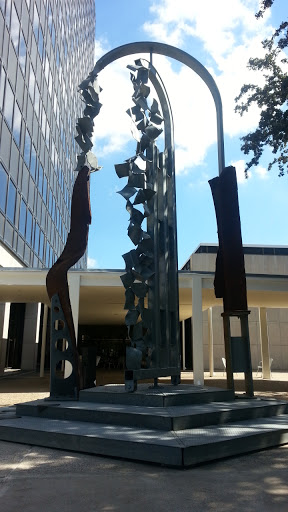 Sculpture in front of Oak Cliff Tower