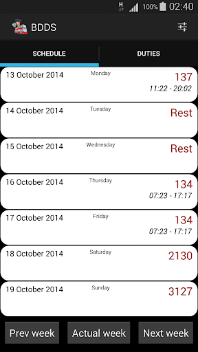 Bus Driver Duty Schedule