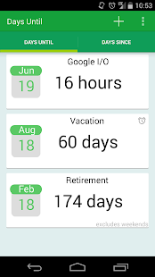 Android application Days Until (Cards UI) screenshot