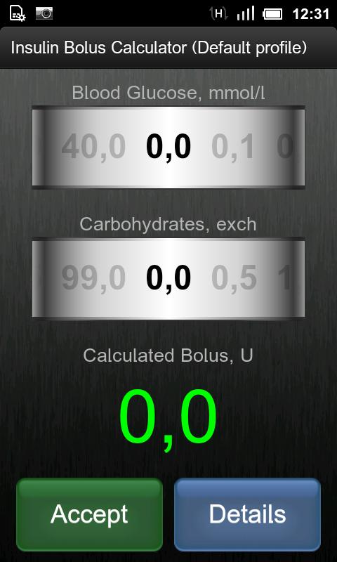 Android application Insulin Bolus Calculator screenshort