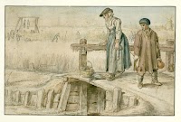 Vrouw en jongen op een brug bij het ijs