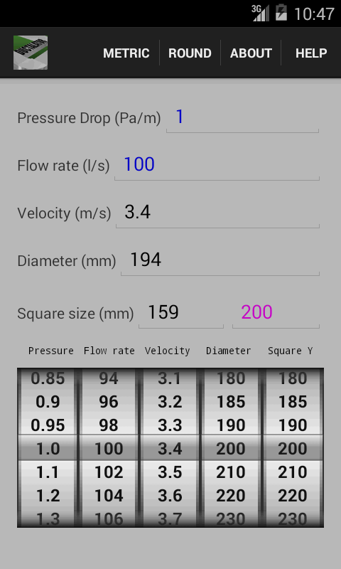 Android application Ductulator screenshort