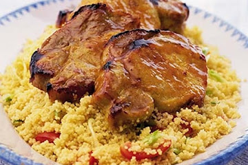 Sticky glazed pork with spring onion couscous