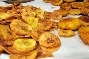 Patacones and Chifles (plantains cut fat and thin)
