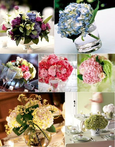 As promised here are some pictures of centerpieces that use hydrangea.