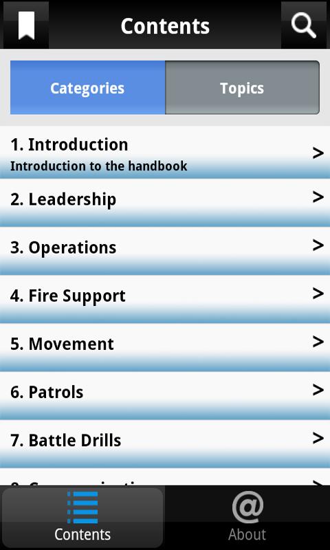 Android application Army Ranger Handbook screenshort