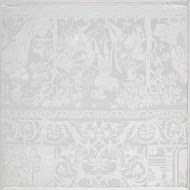 Fragment van een tafellaken van linnendamast met voorstelling: geschiedenis van Susanna; rand met muzikanten en vrouwen