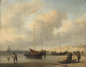 RIJKS: Willem van de Velde (II): Fishing Boats on Shore (The Shore, Unloading a Fishing Smack) 1707