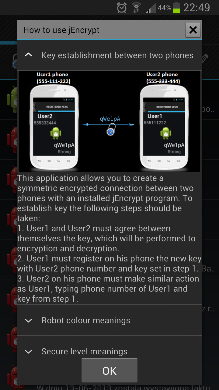 jEncrypt SMS Encryption Screen 1