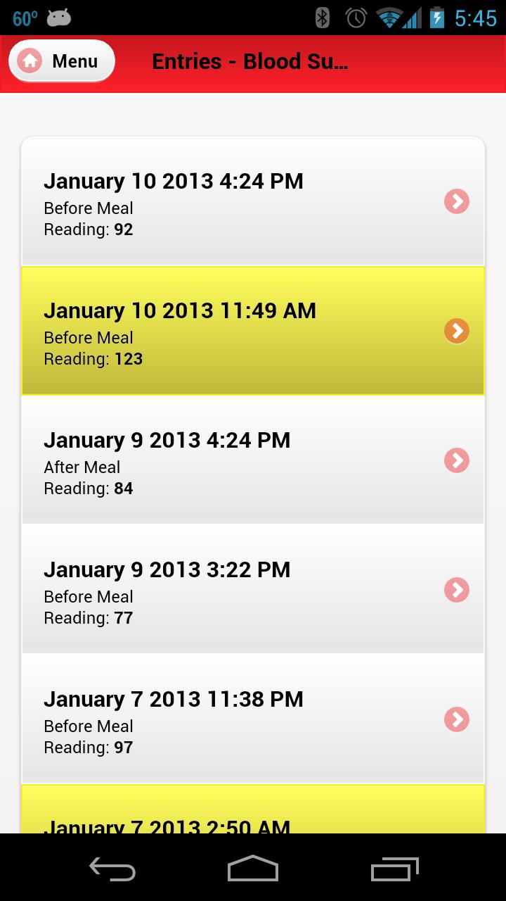Blood Sugar Tracker Screen 3