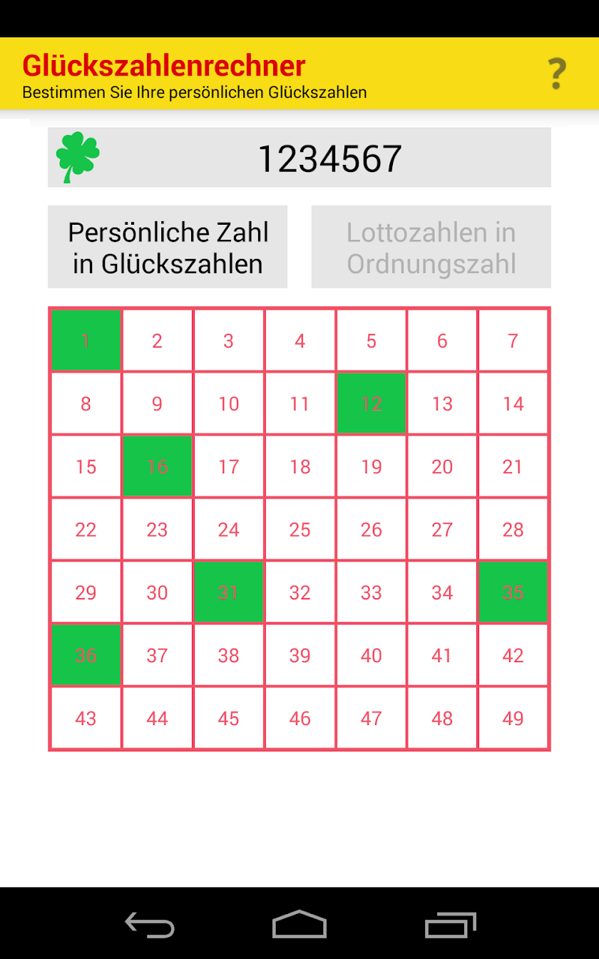Glückszahlenrechner Screen 3