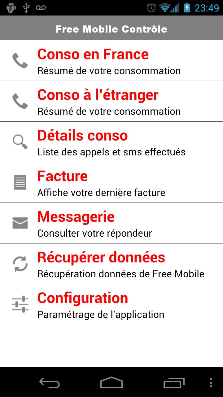 Android application Free Mobile Contrôle screenshort