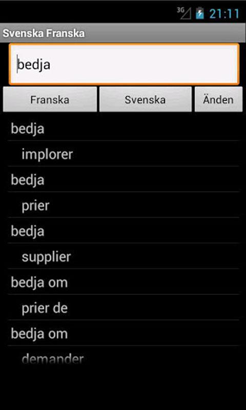 French Swedish Dictionary Screen 2
