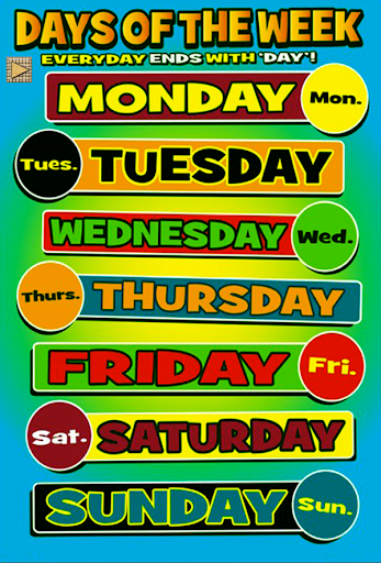 Days Of Week For Kids