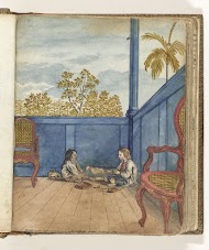 Galerij met zoon Jantje en Bietja, een tot slaaf gemaakt meisje