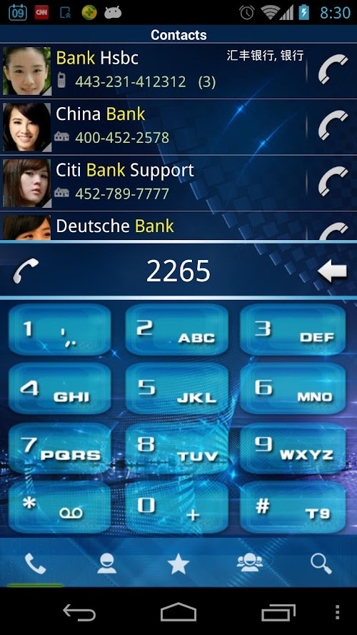 Android application RocketDial Theme Tech Blue screenshort