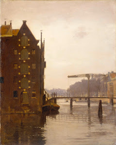 RIJKS: Willem Witsen: Gezicht vanaf de Rapenburgwal op de Peperbrug en het pakhuis Sweeden 1911