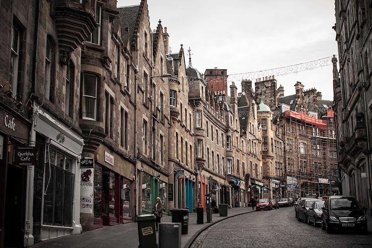 Walking up toward Edinburgh Castle in Edinburgh, Scotland.