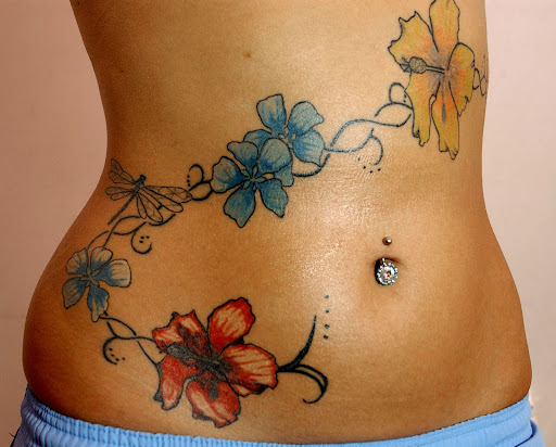 Flower Tattoos Design in the sexy stomach