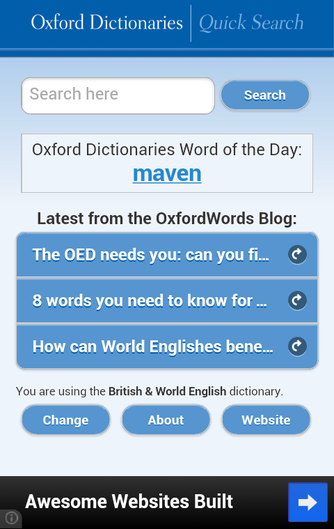 Oxford Dictionaries – Search Screen 1