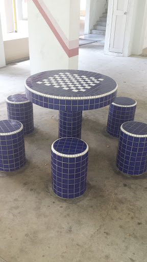 Blue And White Checkered Chess Table